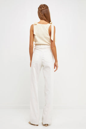 MARSY - Mixed Media Bow Tie Ribbed Henley Tank - TOPS available at Objectrare