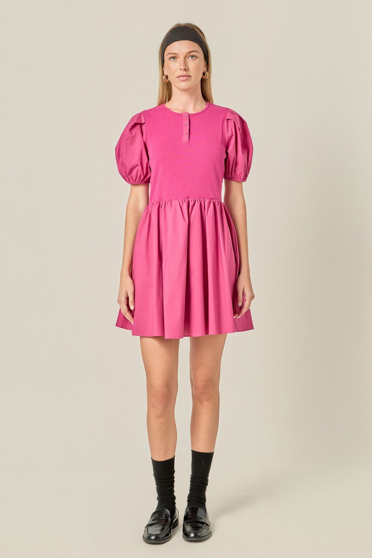 ENGLISH FACTORY - Mixed Media Henley Mini Dress - DRESSES available at Objectrare