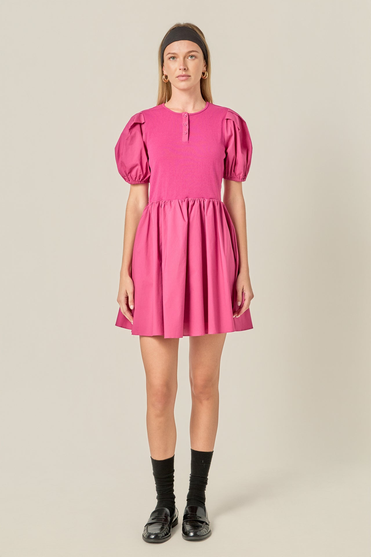 ENGLISH FACTORY - Mixed Media Henley Mini Dress - DRESSES available at Objectrare