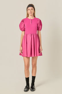 ENGLISH FACTORY - Mixed Media Henley Mini Dress - DRESSES available at Objectrare