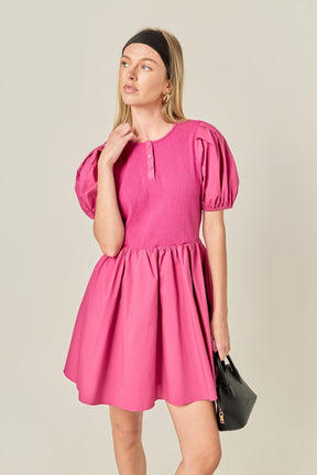 ENGLISH FACTORY - Mixed Media Henley Mini Dress - DRESSES available at Objectrare