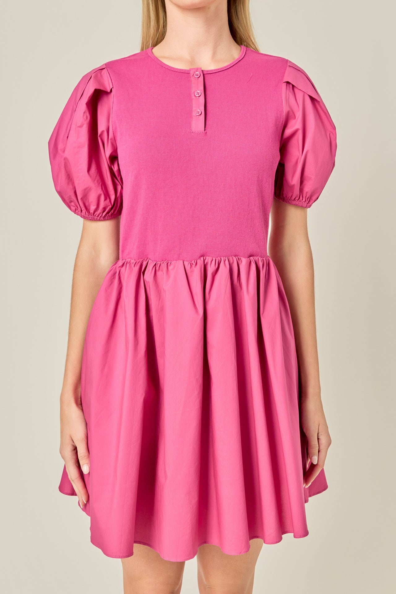 ENGLISH FACTORY - Mixed Media Henley Mini Dress - DRESSES available at Objectrare