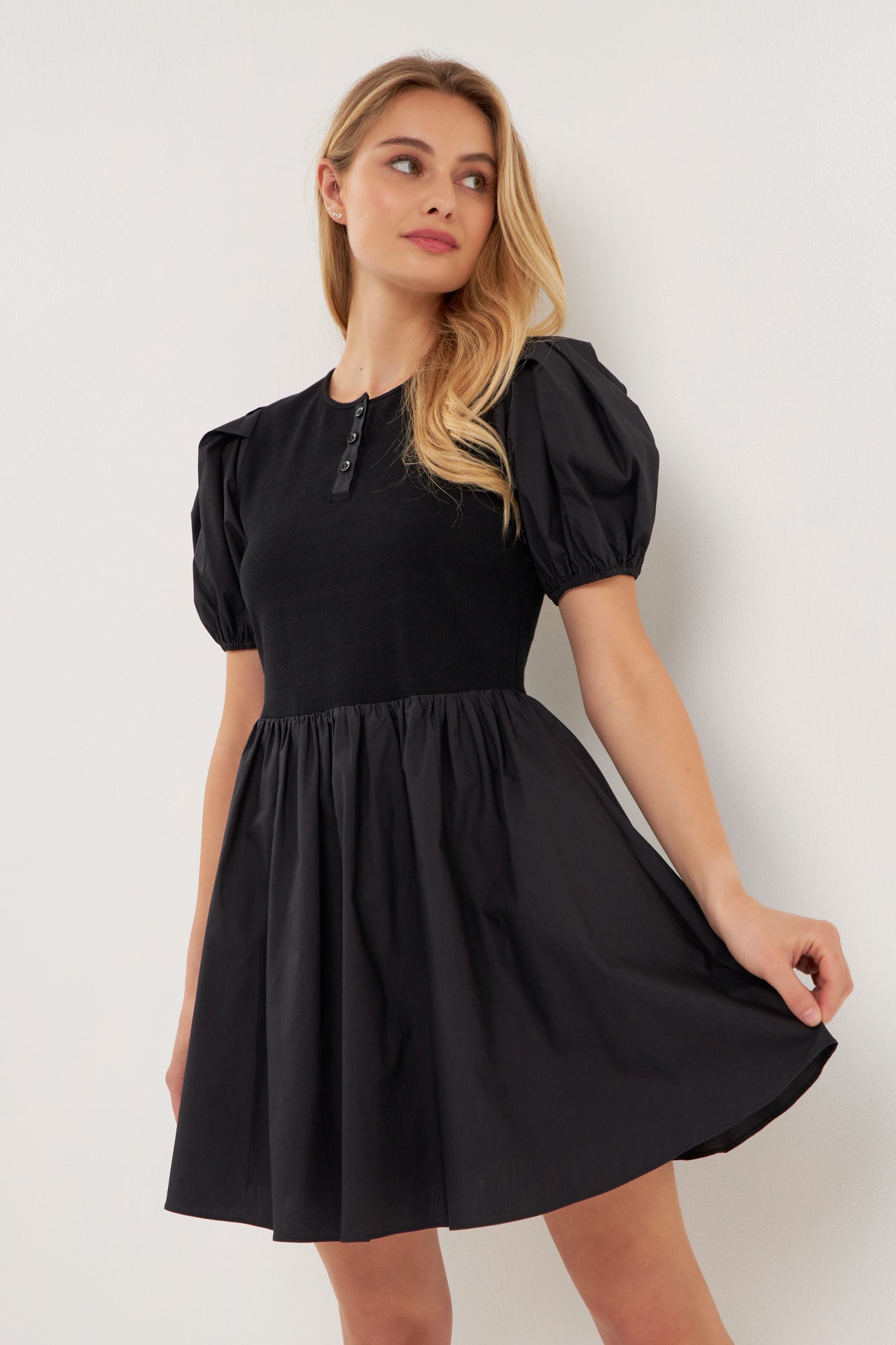 ENGLISH FACTORY - Mixed Media Henley Mini Dress - DRESSES available at Objectrare