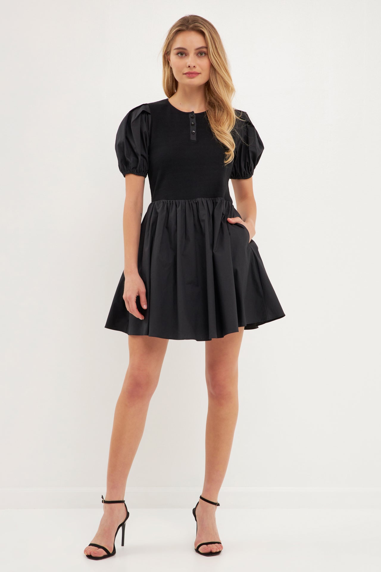 ENGLISH FACTORY - Mixed Media Henley Mini Dress - DRESSES available at Objectrare