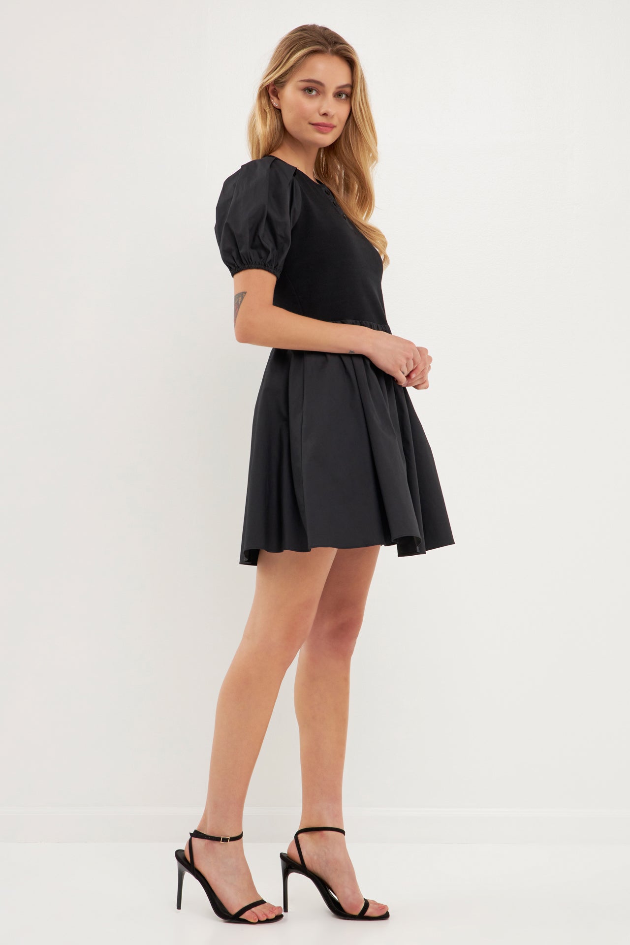 ENGLISH FACTORY - Mixed Media Henley Mini Dress - DRESSES available at Objectrare