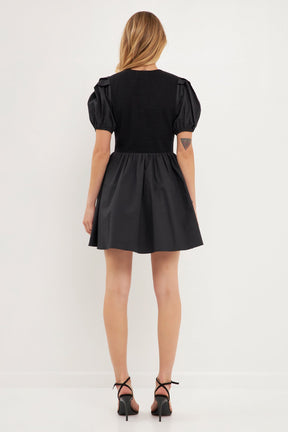 ENGLISH FACTORY - Mixed Media Henley Mini Dress - DRESSES available at Objectrare