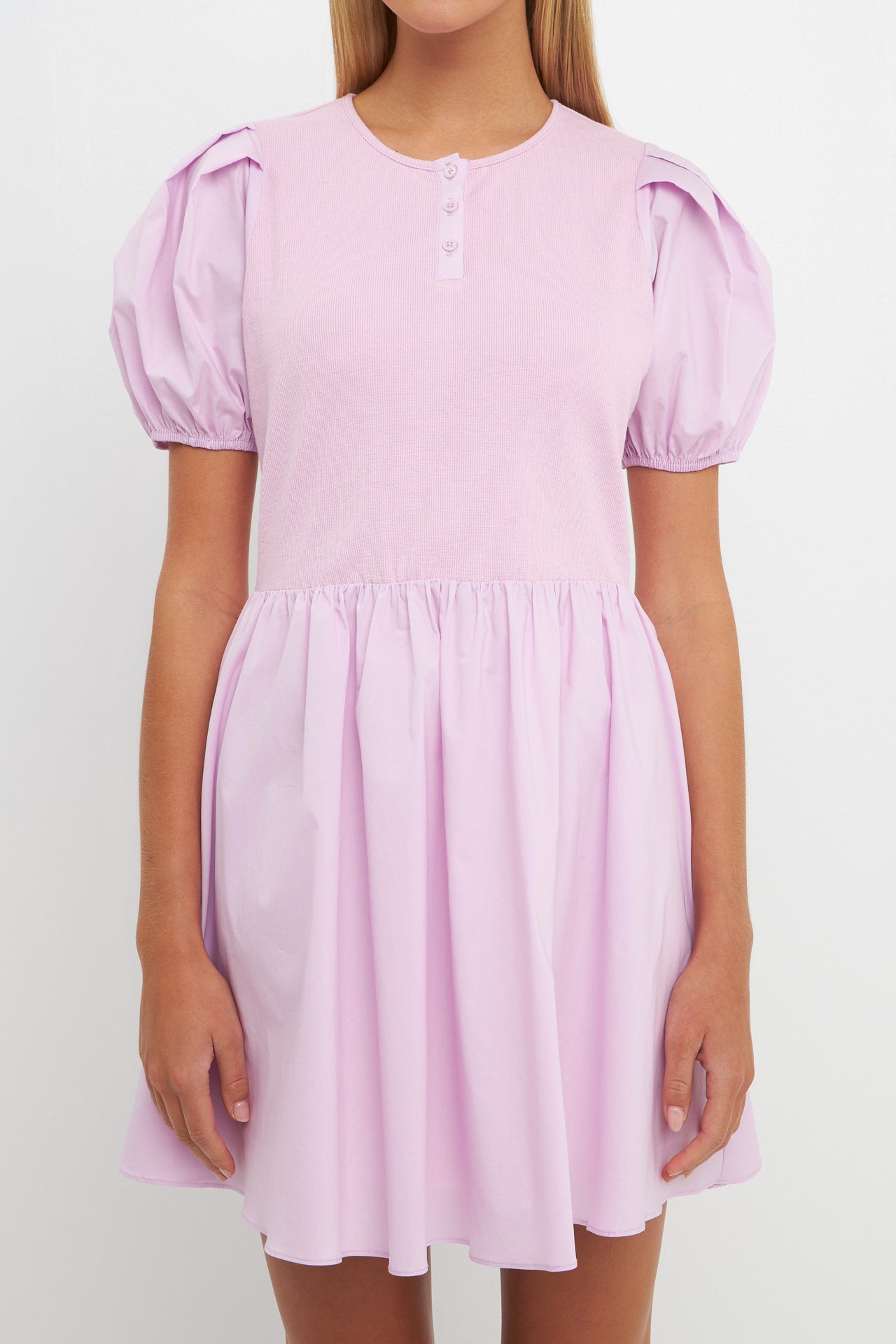 ENGLISH FACTORY - Mixed Media Henley Mini Dress - DRESSES available at Objectrare