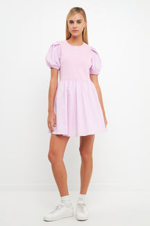 ENGLISH FACTORY - Mixed Media Henley Mini Dress - DRESSES available at Objectrare