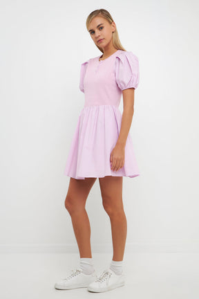 ENGLISH FACTORY - Mixed Media Henley Mini Dress - DRESSES available at Objectrare