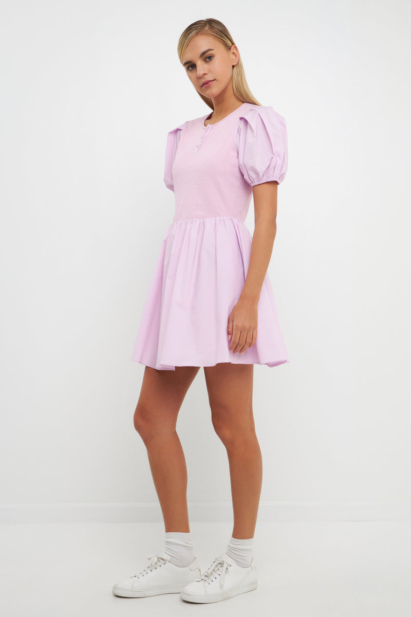 ENGLISH FACTORY - Mixed Media Henley Mini Dress - DRESSES available at Objectrare