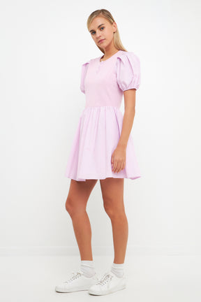 ENGLISH FACTORY - Mixed Media Henley Mini Dress - DRESSES available at Objectrare