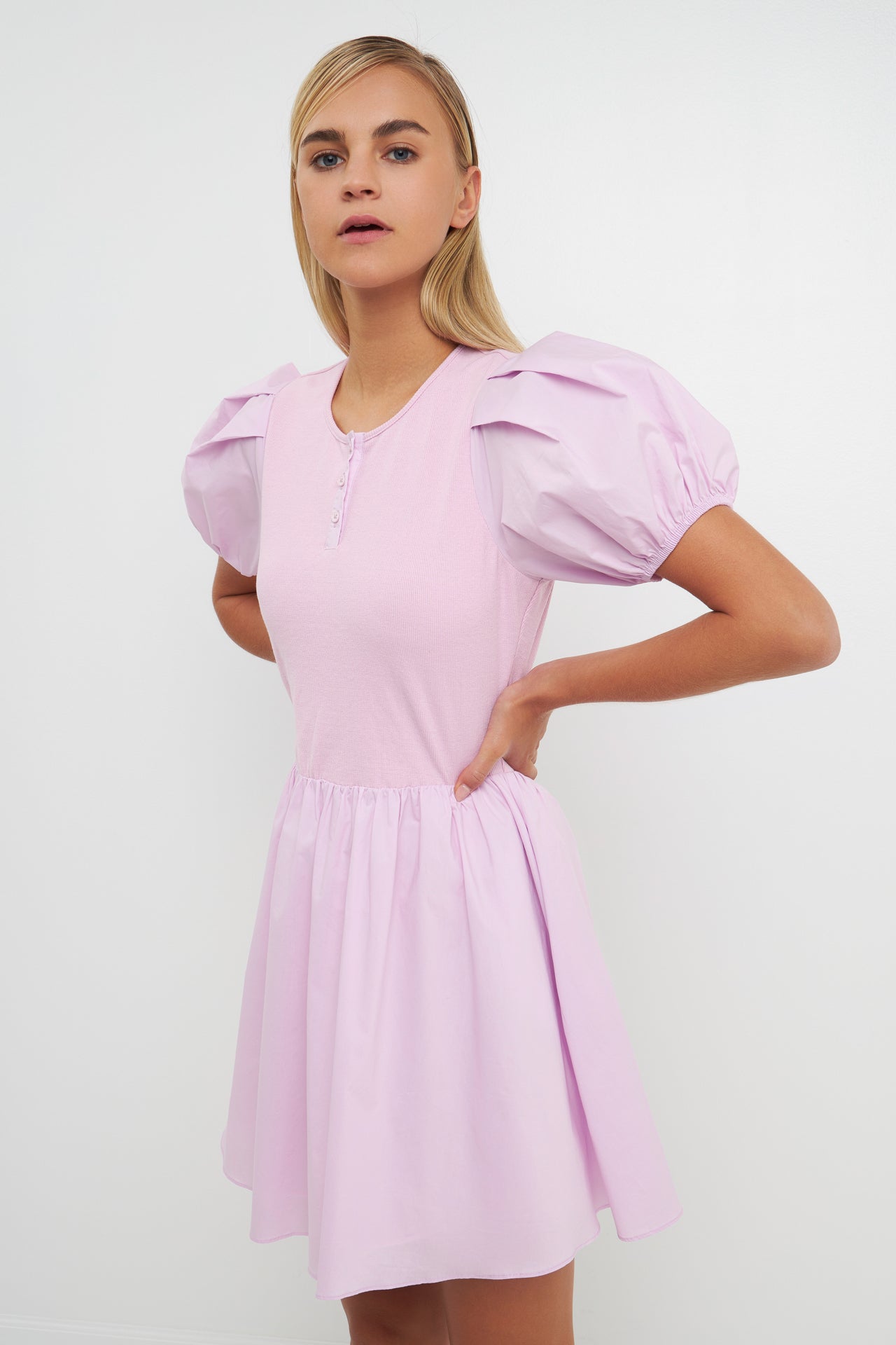 ENGLISH FACTORY - Mixed Media Henley Mini Dress - DRESSES available at Objectrare