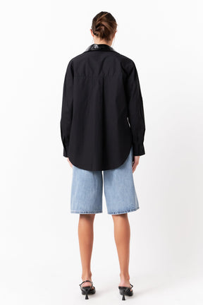 GREY LAB - Pu Collared Oversize Shirt - TOPS available at Objectrare