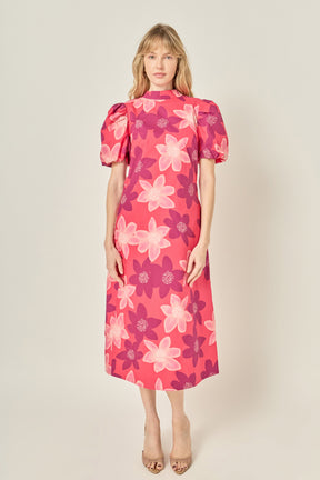 Floral Print Puff Sleeve Maxi Dress