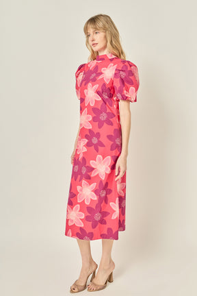 Floral Print Puff Sleeve Maxi Dress