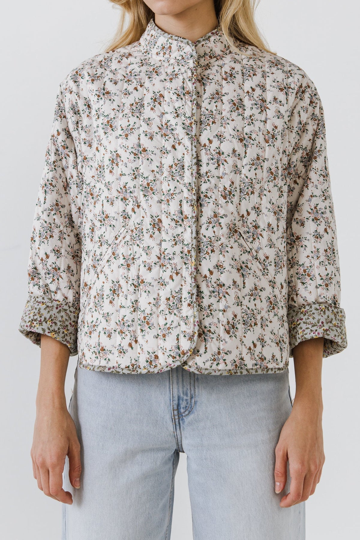 ENGLISH FACTORY - Floral Contrast Quilted Jacket - JACKETS available at Objectrare