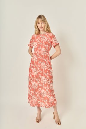 Floral Embroidered Short Sleeve Midi Dress