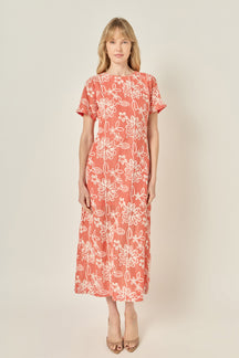 Floral Embroidered Short Sleeve Midi Dress