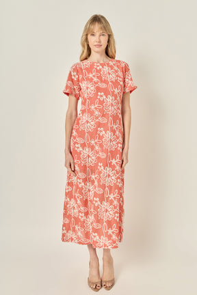 Floral Embroidered Short Sleeve Midi Dress