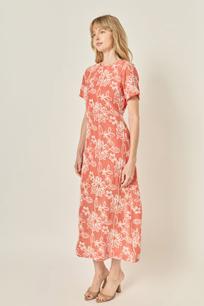 Floral Embroidered Short Sleeve Midi Dress