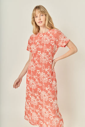 Floral Embroidered Short Sleeve Midi Dress