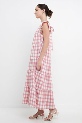 ENGLISH FACTORY - English Factory - Textured Gingham Maxi Tiered Baby Doll Dress - DRESSES available at Objectrare