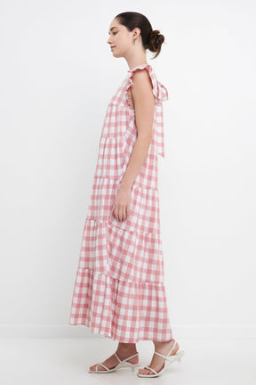 ENGLISH FACTORY - Textured Gingham Maxi Tiered Baby Doll Dress - DRESSES available at Objectrare