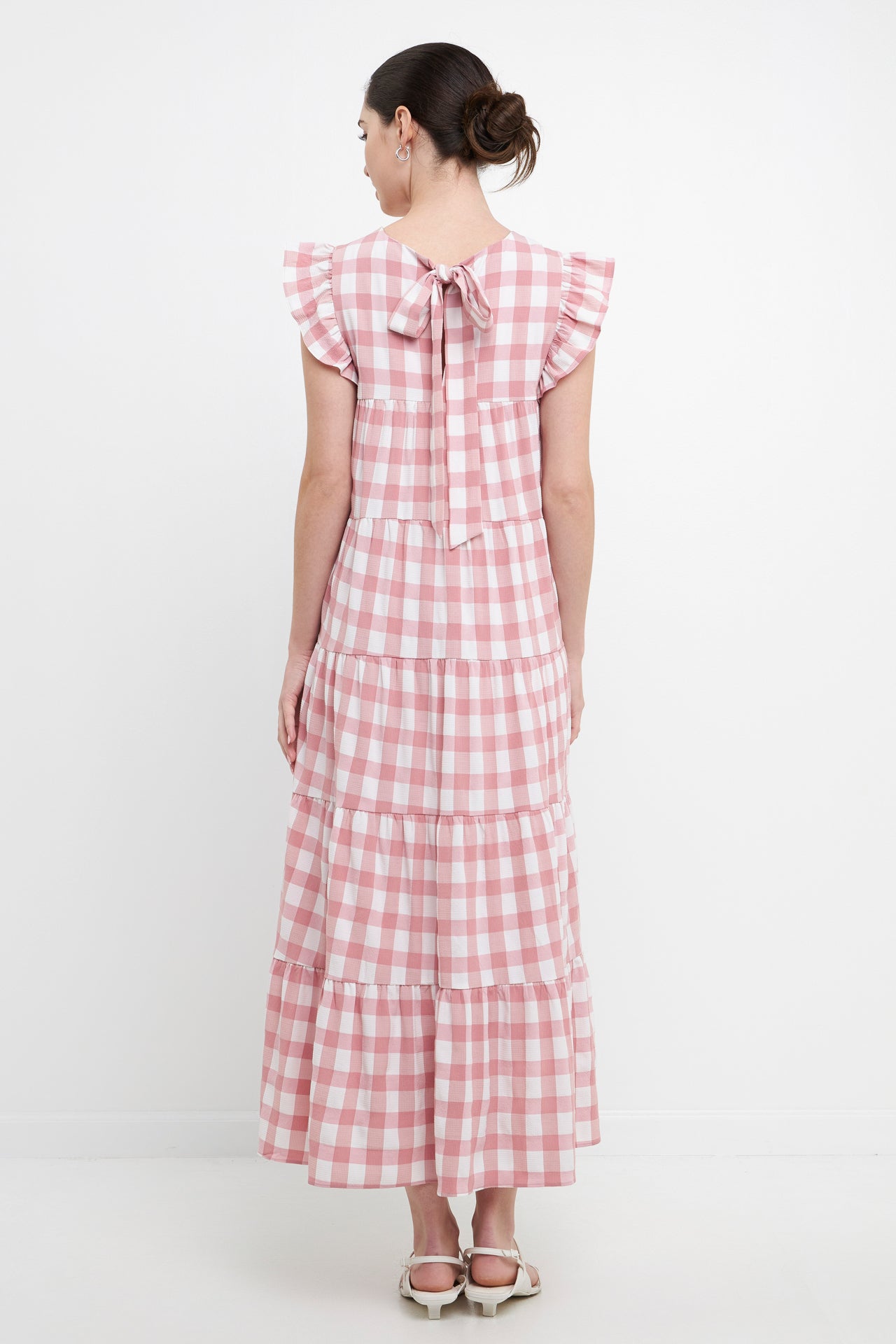 ENGLISH FACTORY - English Factory - Textured Gingham Maxi Tiered Baby Doll Dress - DRESSES available at Objectrare