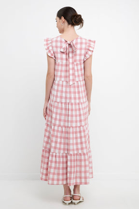 ENGLISH FACTORY - Textured Gingham Maxi Tiered Baby Doll Dress - DRESSES available at Objectrare