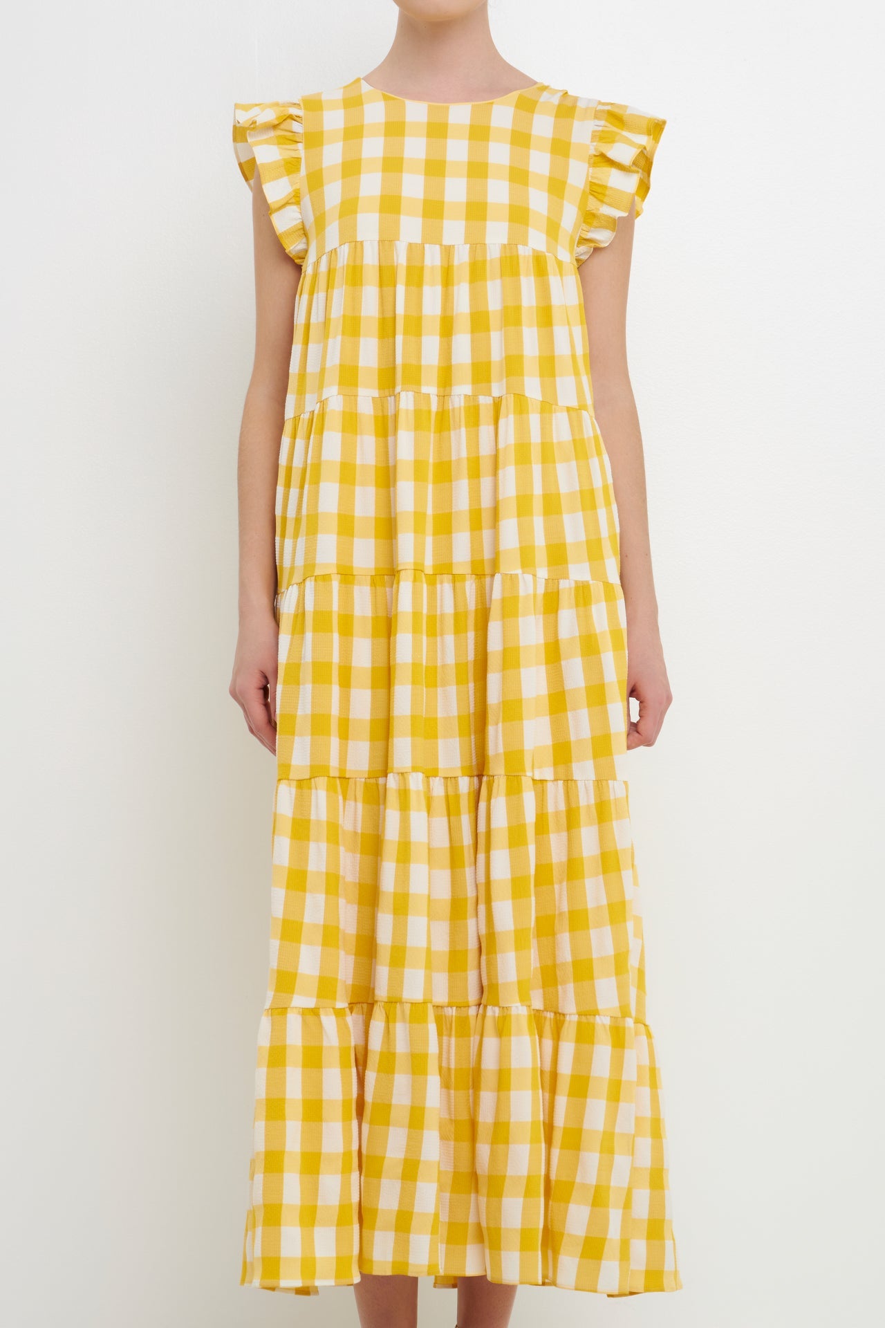 ENGLISH FACTORY - Textured Gingham Maxi Tiered Baby Doll Dress - DRESSES available at Objectrare