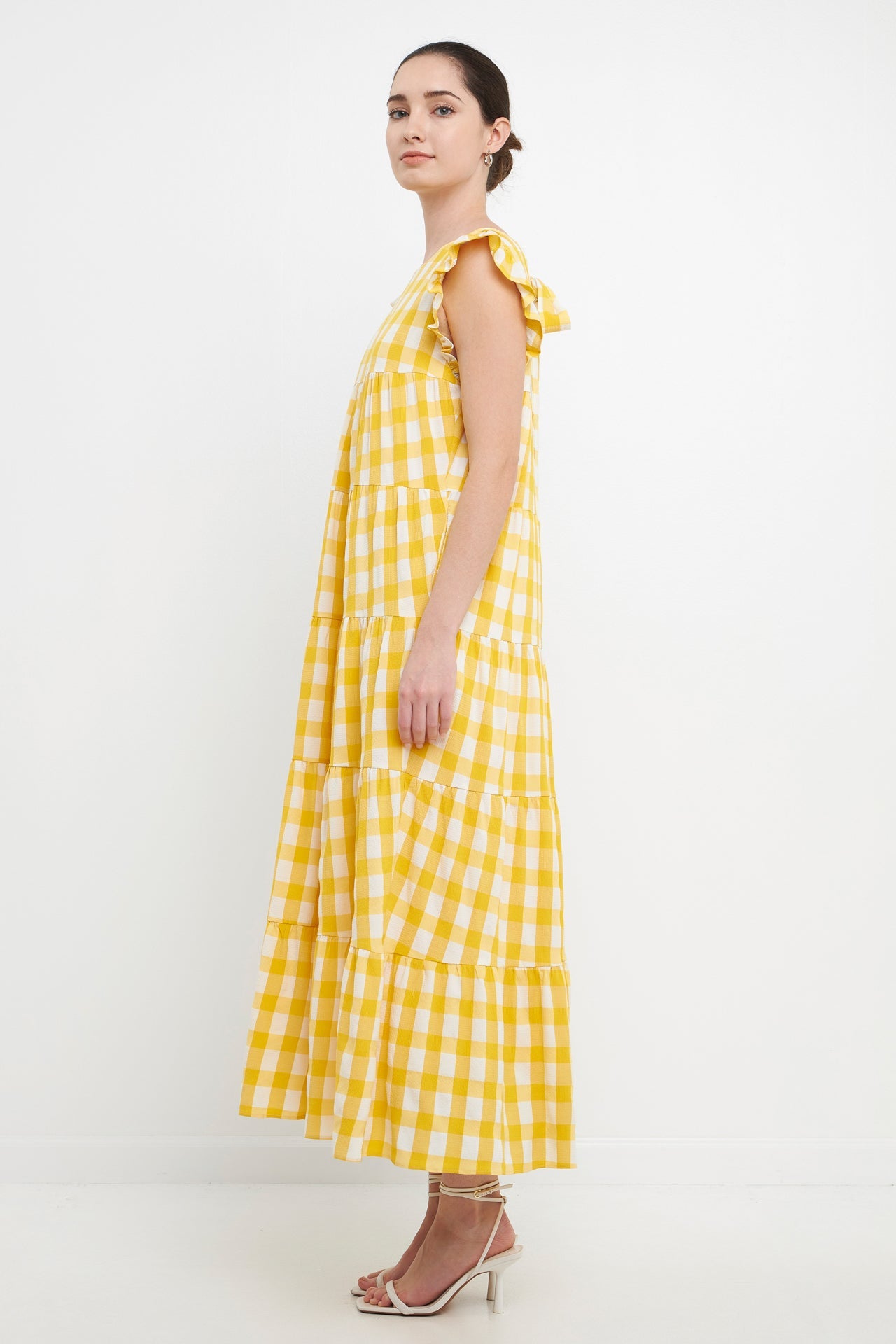 ENGLISH FACTORY - Textured Gingham Maxi Tiered Baby Doll Dress - DRESSES available at Objectrare