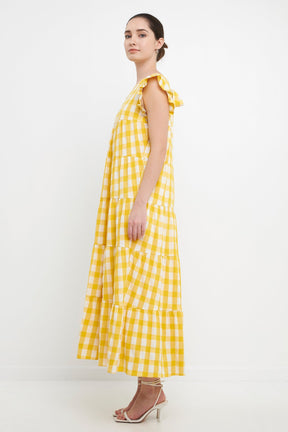 ENGLISH FACTORY - Textured Gingham Maxi Tiered Baby Doll Dress - DRESSES available at Objectrare