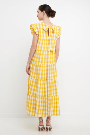 ENGLISH FACTORY - Textured Gingham Maxi Tiered Baby Doll Dress - DRESSES available at Objectrare