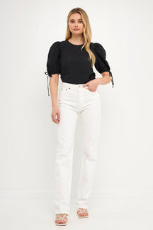 ENGLISH FACTORY - Checked Sheer Puff Sleeve Blouse - TOPS available at Objectrare