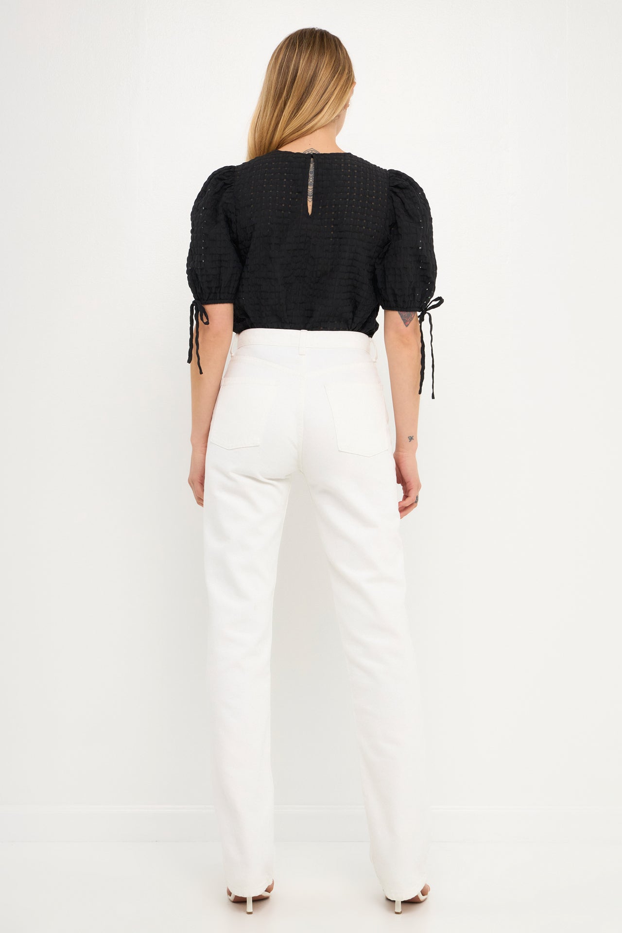 ENGLISH FACTORY - Checked Sheer Puff Sleeve Blouse - TOPS available at Objectrare