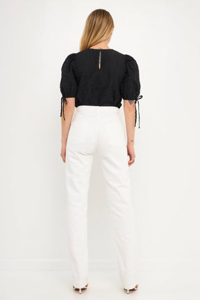 ENGLISH FACTORY - Checked Sheer Puff Sleeve Blouse - TOPS available at Objectrare