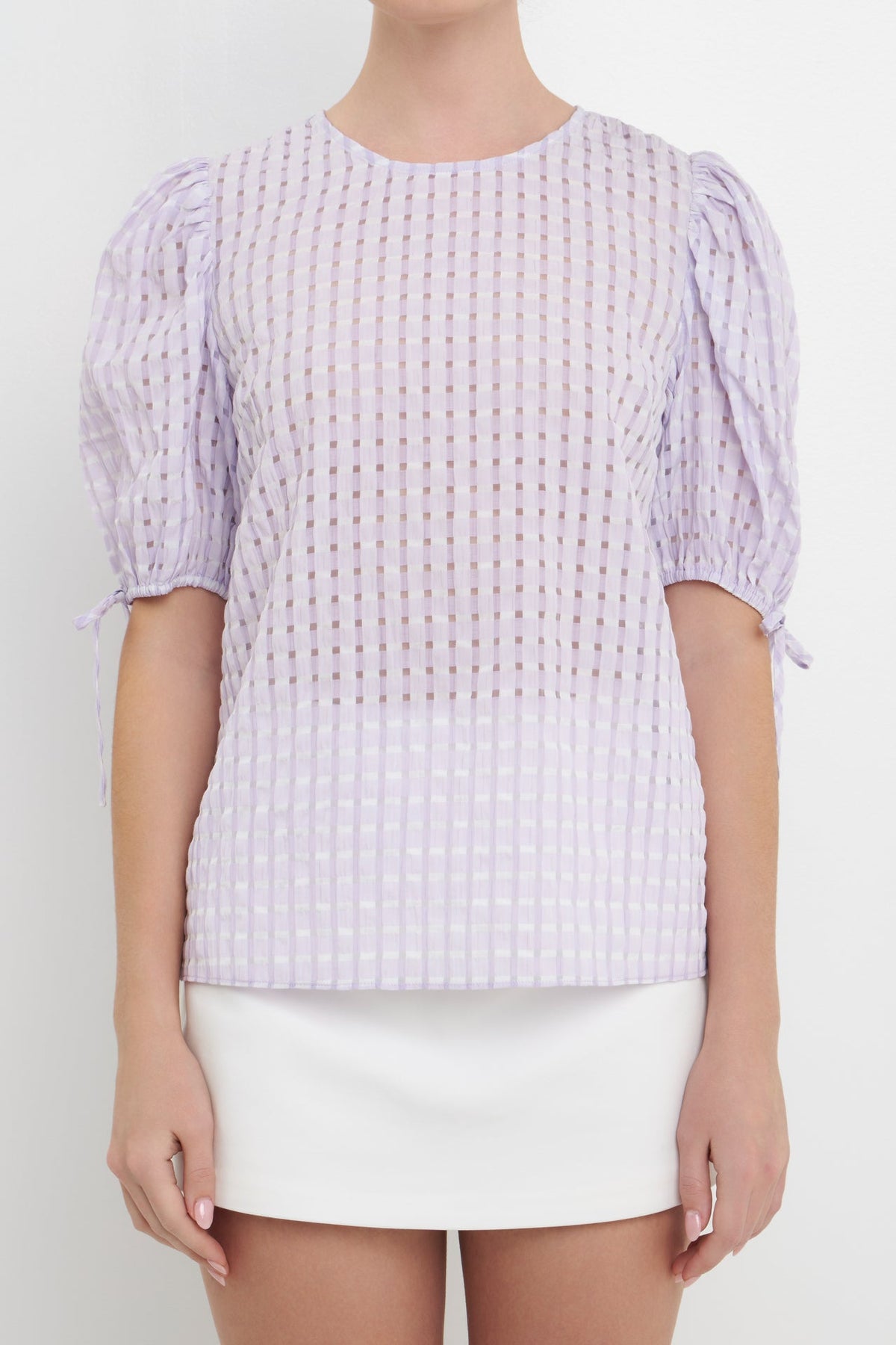 ENGLISH FACTORY - Checked Sheer Puff Sleeve Blouse - TOPS available at Objectrare