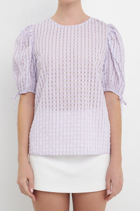 ENGLISH FACTORY - Checked Sheer Puff Sleeve Blouse - TOPS available at Objectrare