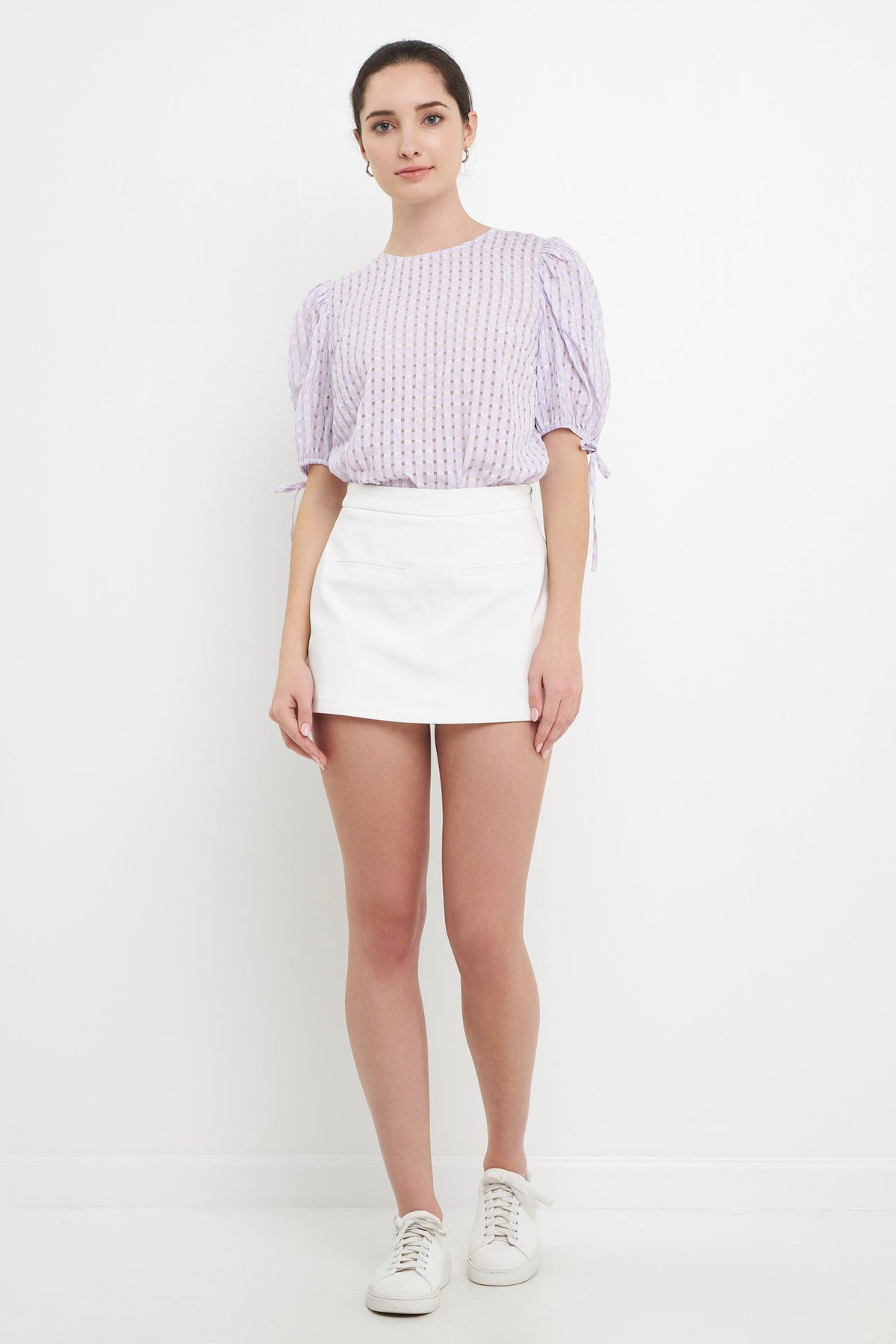 ENGLISH FACTORY - Checked Sheer Puff Sleeve Blouse - TOPS available at Objectrare