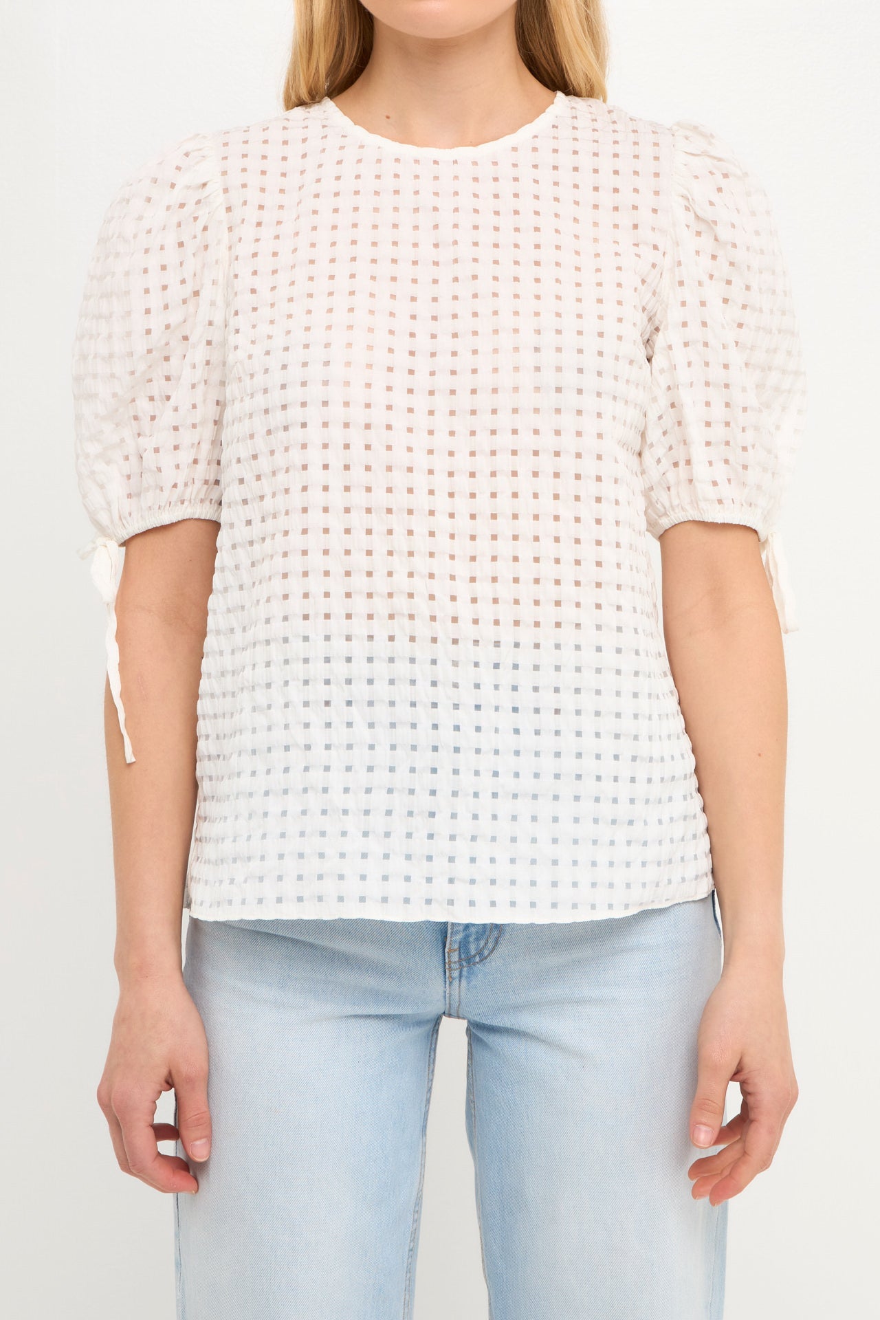 ENGLISH FACTORY - Checked Sheer Puff Sleeve Blouse - TOPS available at Objectrare