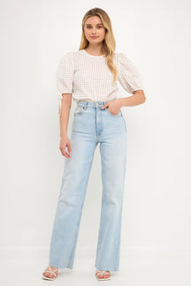ENGLISH FACTORY - Checked Sheer Puff Sleeve Blouse - TOPS available at Objectrare