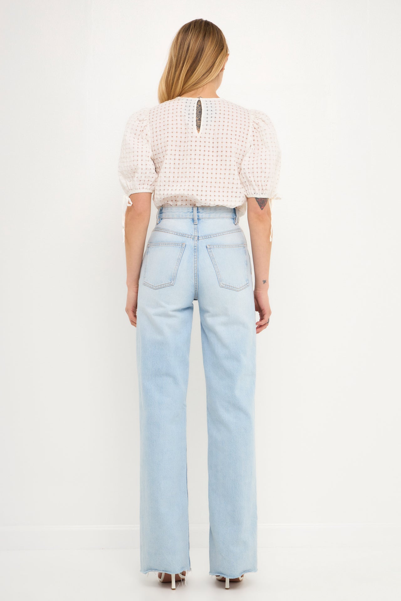 ENGLISH FACTORY - Checked Sheer Puff Sleeve Blouse - TOPS available at Objectrare