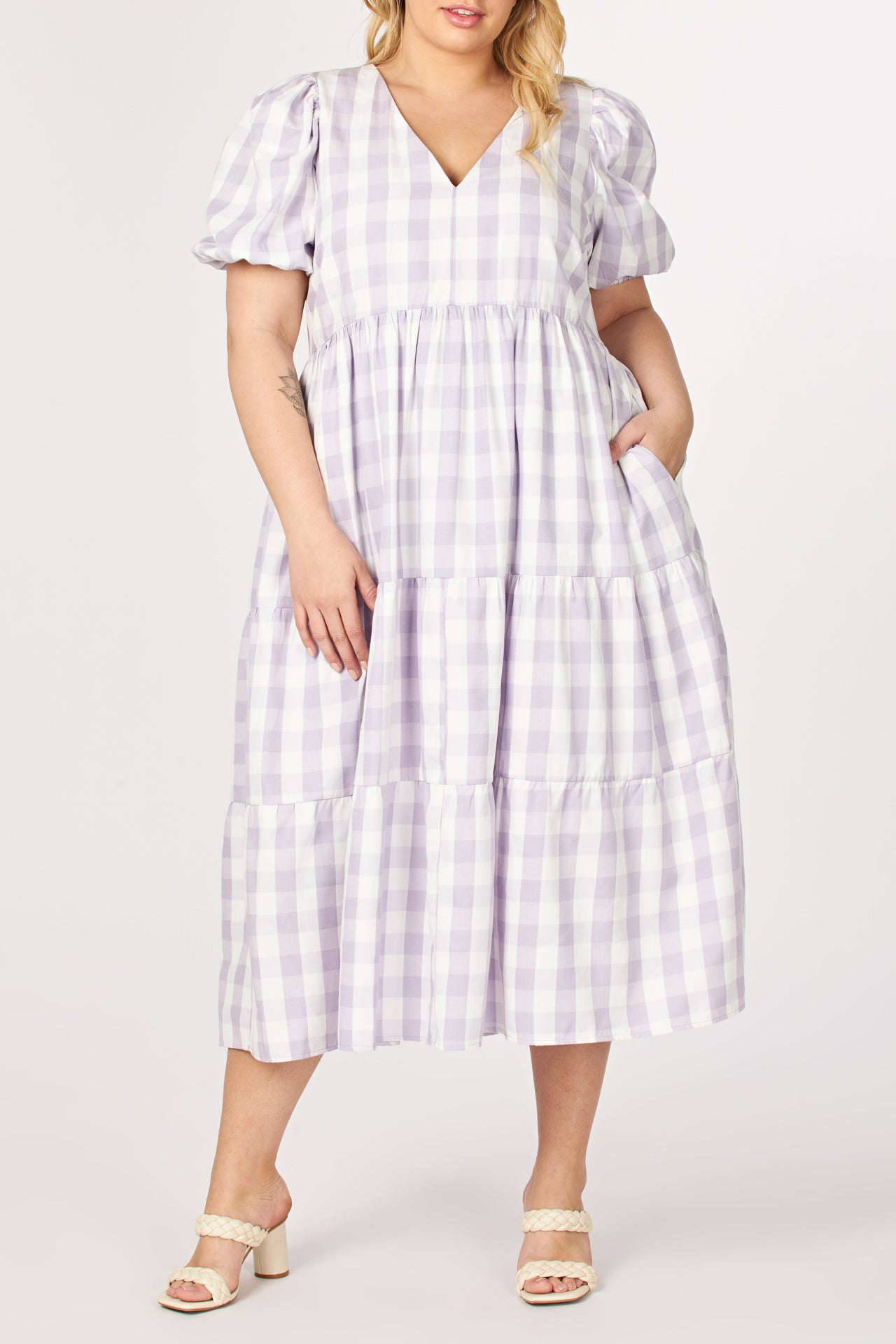 ENGLISH FACTORY - Gingham Puff Sleeve Tiered Maxi - DRESSES available at Objectrare