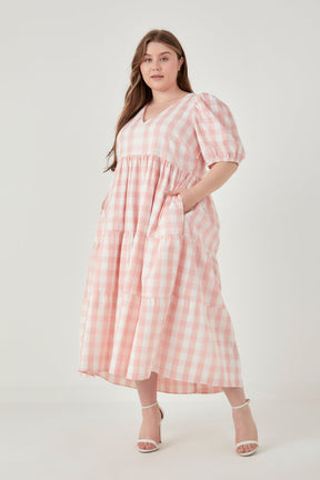 ENGLISH FACTORY - Gingham Puff Sleeve Tiered Maxi Dress - DRESSES available at Objectrare