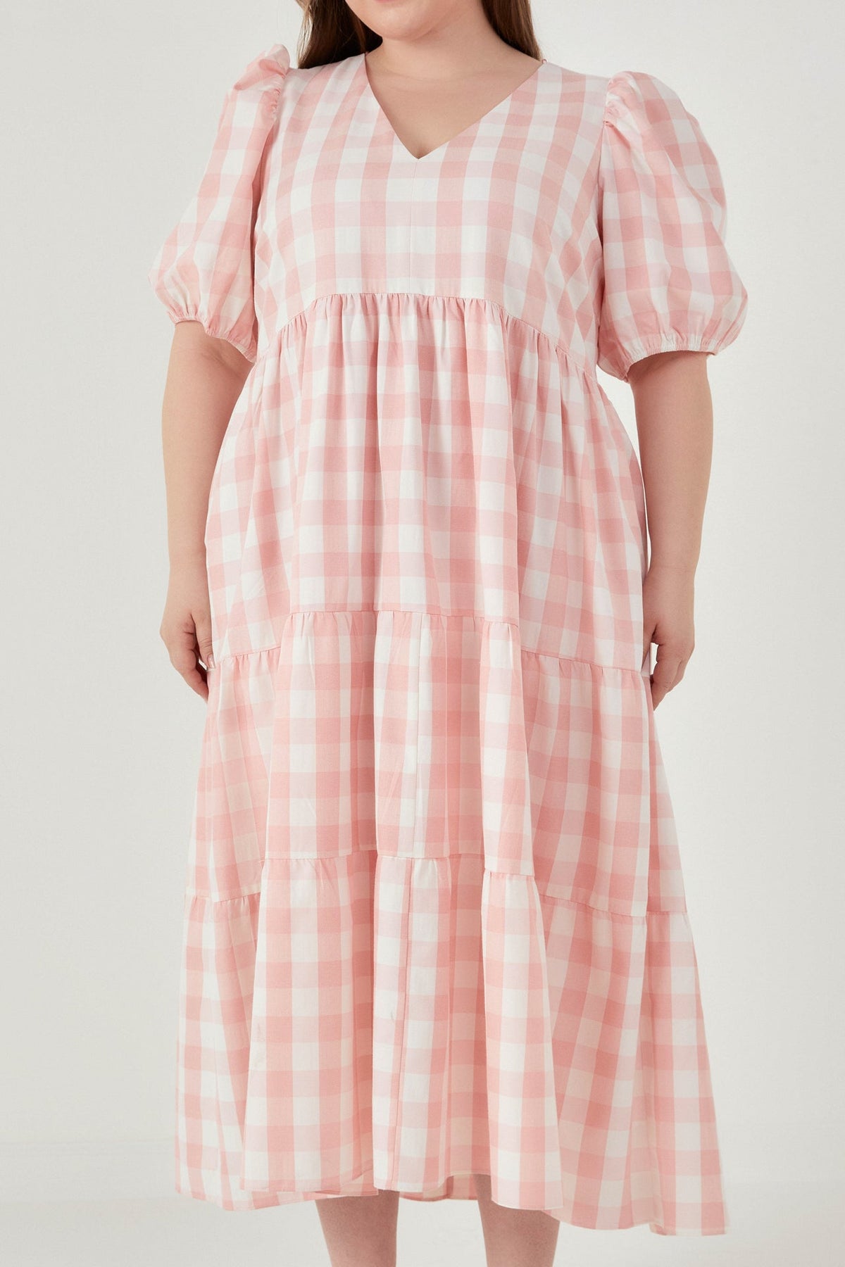 ENGLISH FACTORY - Gingham Puff Sleeve Tiered Maxi Dress - DRESSES available at Objectrare