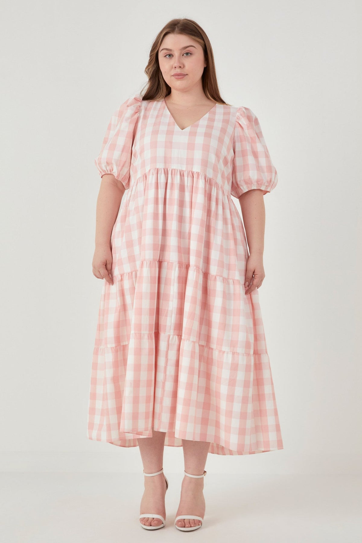 ENGLISH FACTORY - Gingham Puff Sleeve Tiered Maxi Dress - DRESSES available at Objectrare