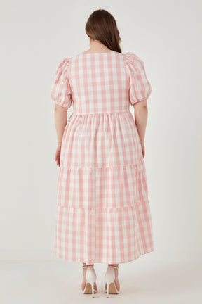 ENGLISH FACTORY - Gingham Puff Sleeve Tiered Maxi Dress - DRESSES available at Objectrare