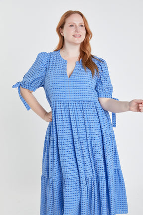 ENGLISH FACTORY - English Factory - Gingham Tiered Midi Dress with Bow Tie Sleeves - Plus - DRESSES available at Objectrare