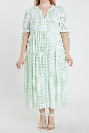 ENGLISH FACTORY - English Factory - Gingham Tiered Midi Dress with Bow Tie Sleeves - Plus - DRESSES available at Objectrare