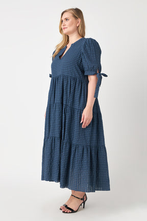 ENGLISH FACTORY - Gingham Tiered Midi Dress with Bow Tie Sleeves - DRESSES available at Objectrare